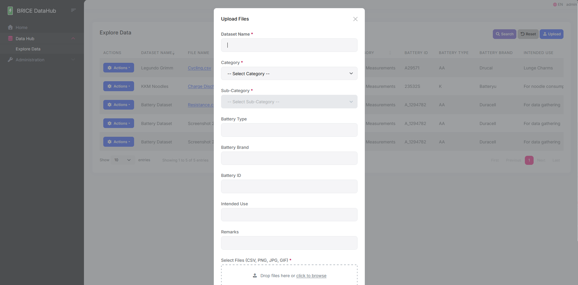 Upload modal