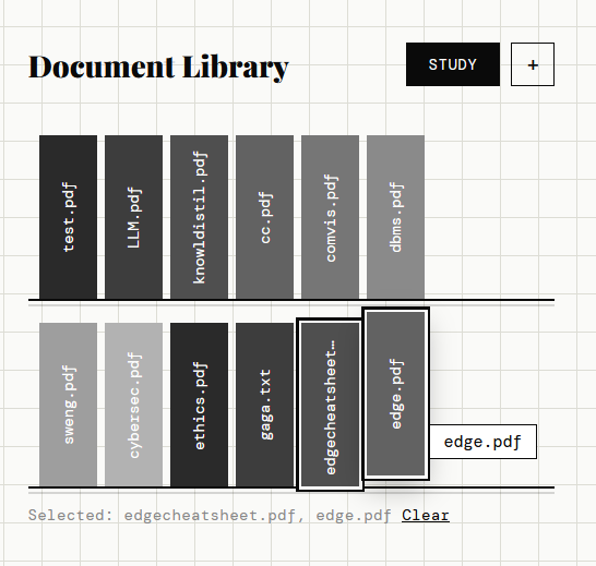 Document selection for study or quiz